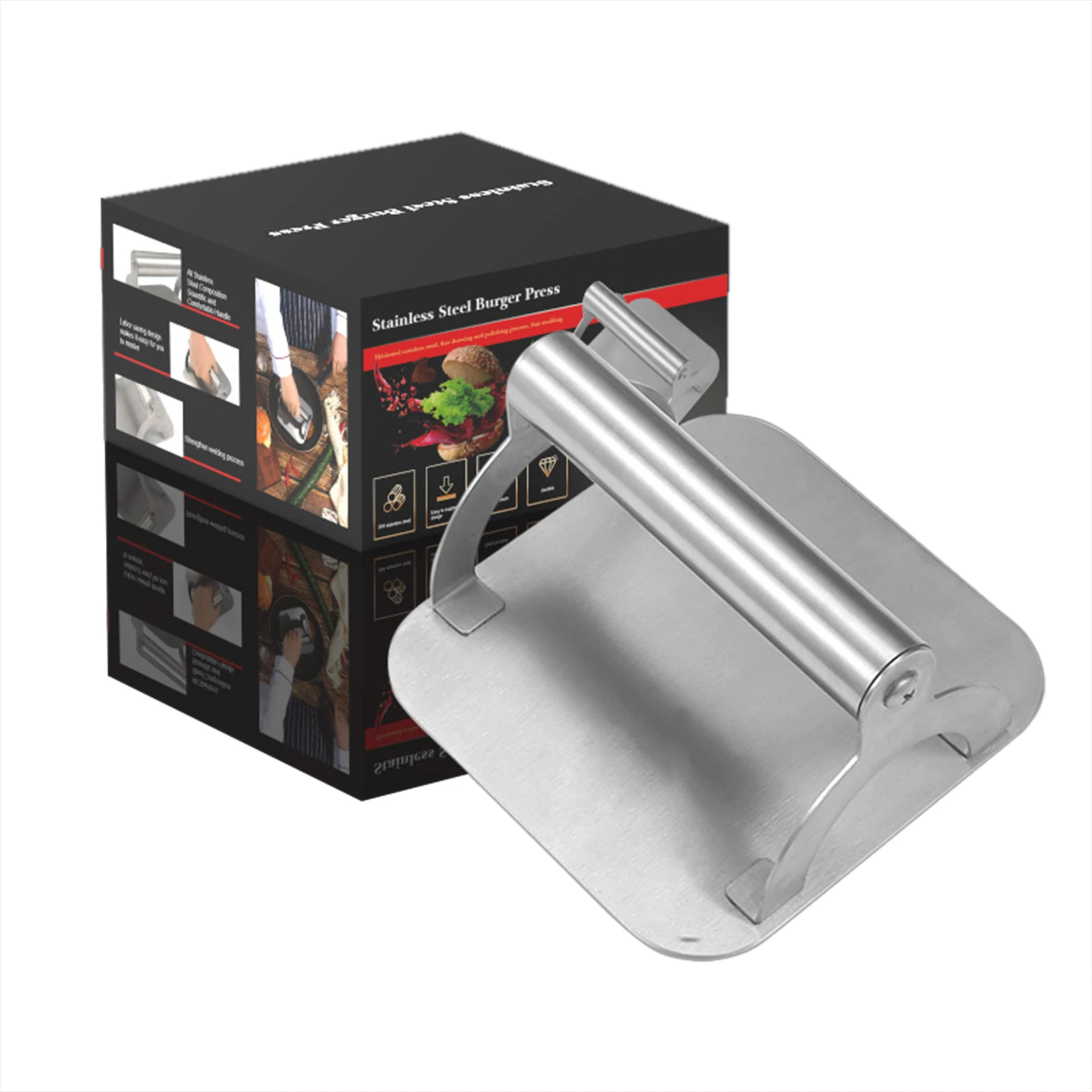 Non-stick Hamburger Press with Handle Stainless Steel Burger Press Meat Beef BBQ Grill Patty Making Tools Kitchen Accessories