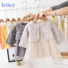 

Spring Autumn Baby Girls Clothes Dress Birthday Long Sleeve Plaid Jackets Tops+Dress 2Pcs Party Dresses For Girls 0-3Y Outfit