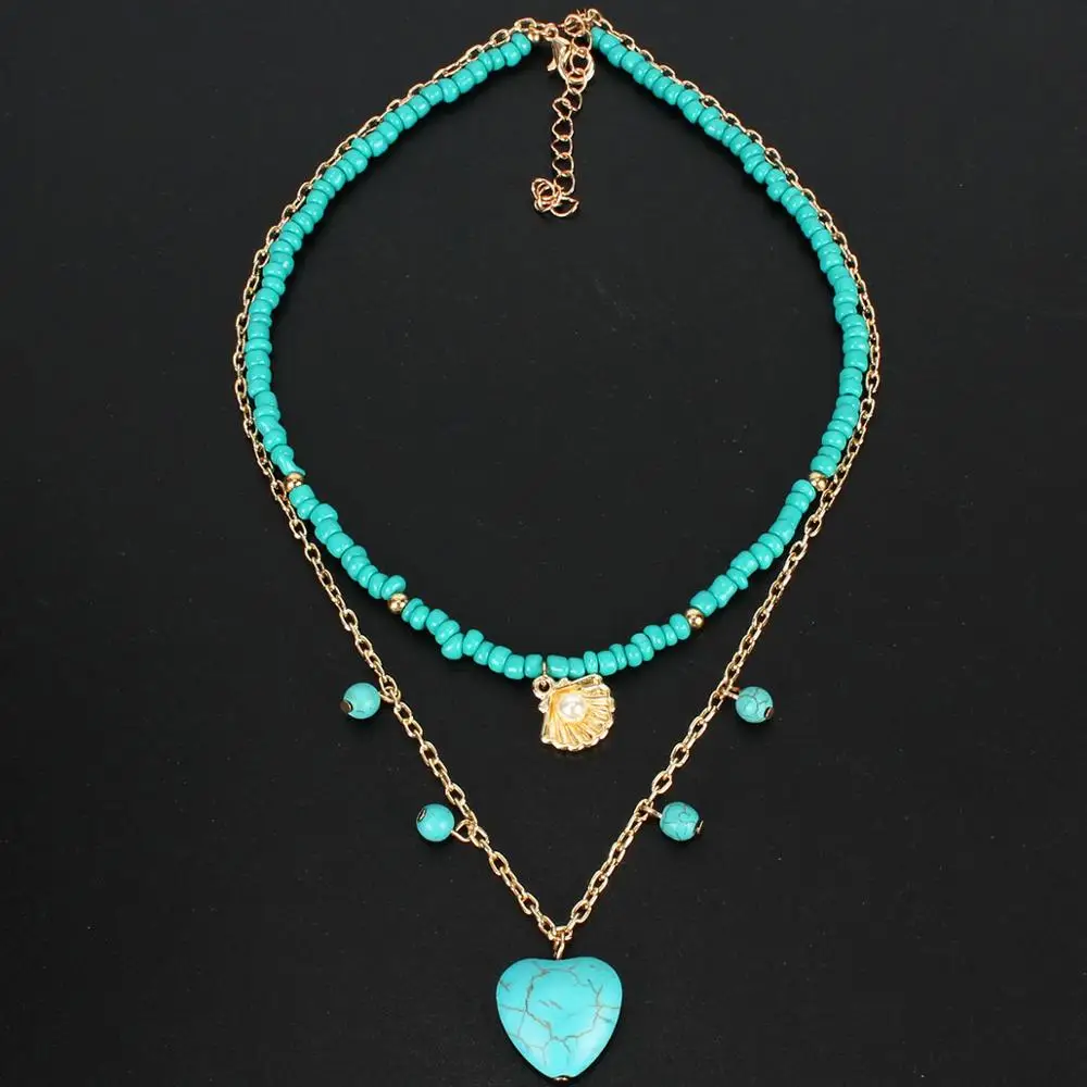 Wgoud ожерелье с подвеской в форме сердца богемное эффектное модное Двухслойное из