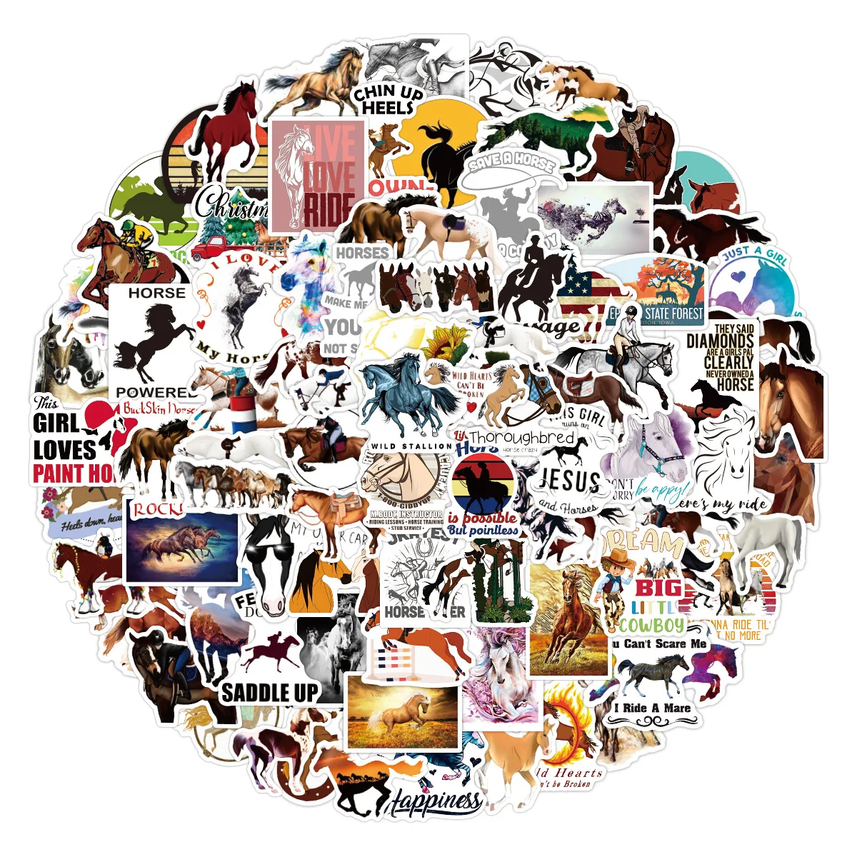 10/50/100pcs Cartoon Animal Horse Equestrian Show Graffiti Stickers Laptop Guitar Computer Phone Waterproof Sticker Kid Toy