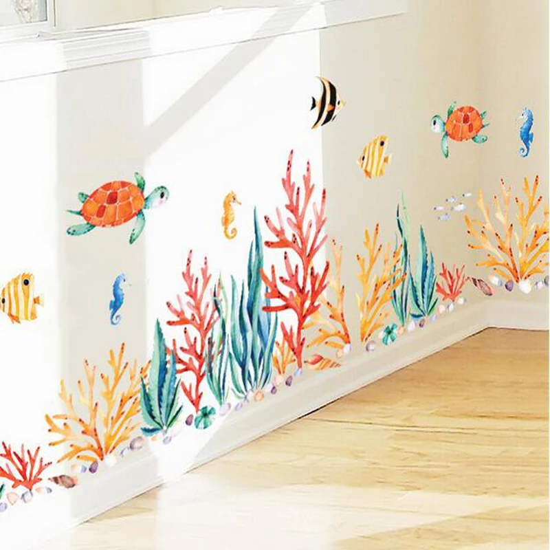 Подводный рыбы черепаха наклейки на стену для детей комнаты наклейки на стену фреска для украшения комнаты для мальчиков