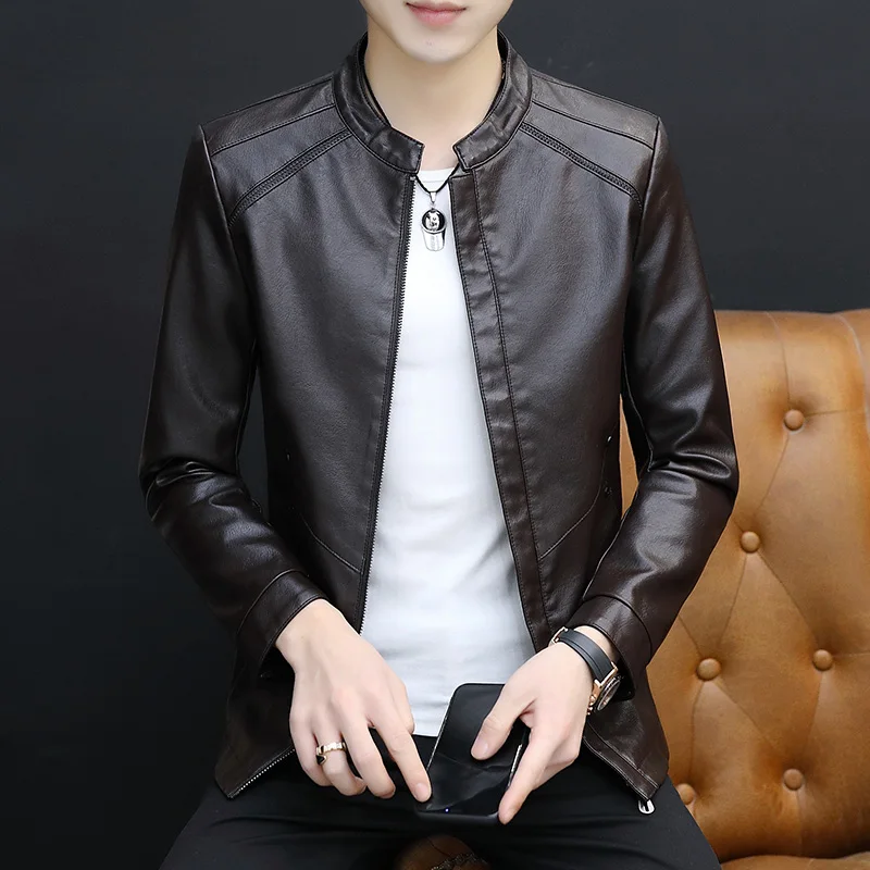 Seller Leather Jacket Men Big Size 5XL 6XL Bomber Jackets 2020 Motorcycle Stand Collar Brown Coats Autumn Comfort High Quality Black