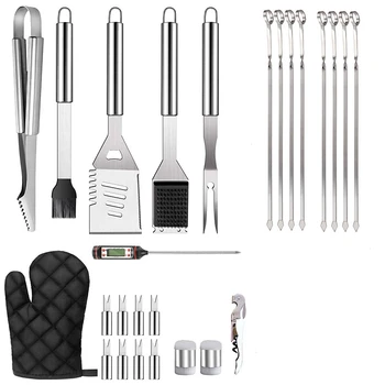 

27Pcs Stainless Steel Barbecue Tools Kit Camping Outdoor Cooking Tools Barbecue Grill Utensil Accessories Kit