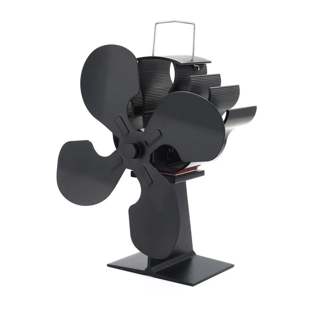 4 Blades Heat Powered Stove Fan Log Wood Burner Ecofan Quiet Black Home Fireplace Fan Efficient Heat Distribution