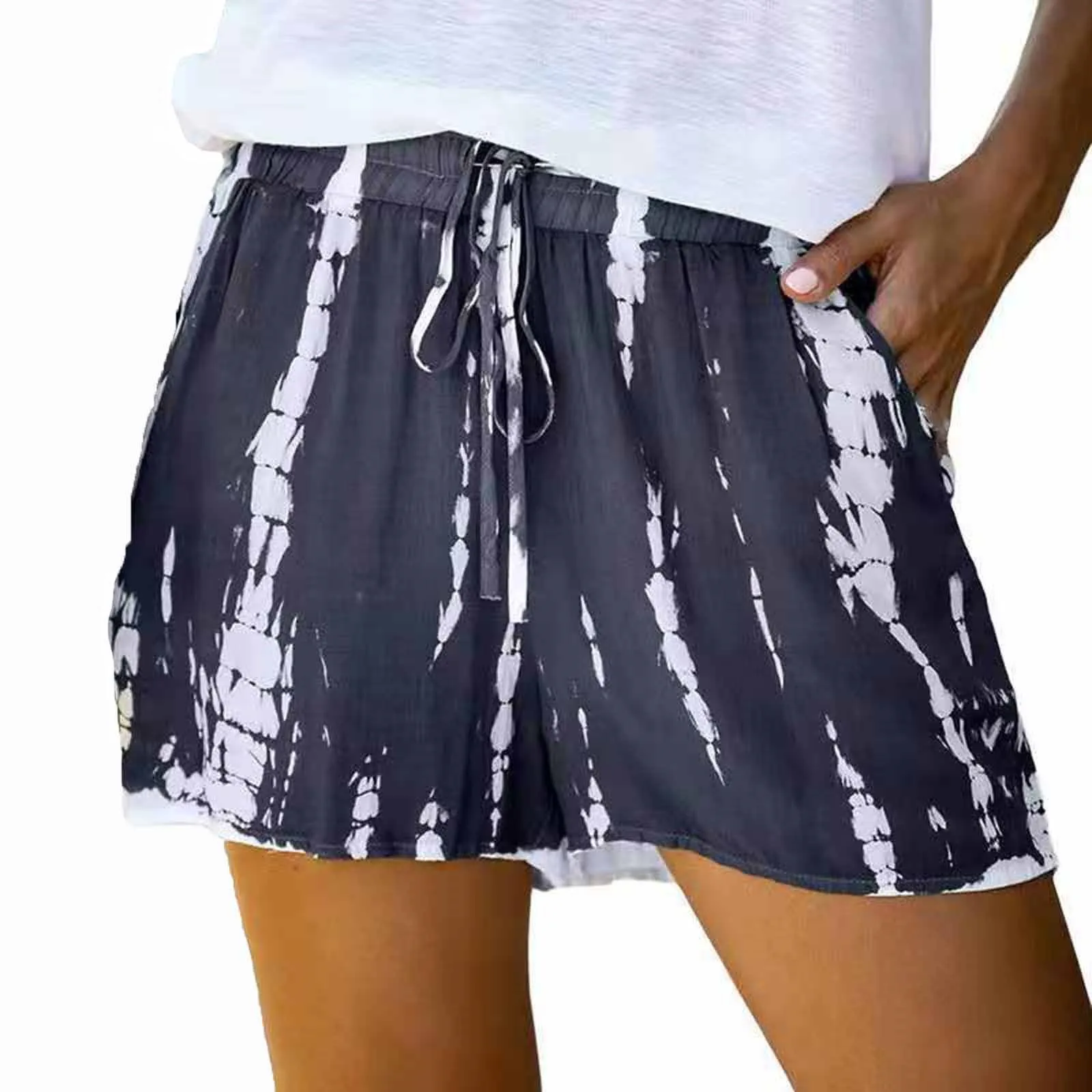 Fashion Women's Summer Shorts Vintage Elastic Waist Soft Printed Shorts Pockets Casual Pajama Shorts Sweatpants Women#G30 2