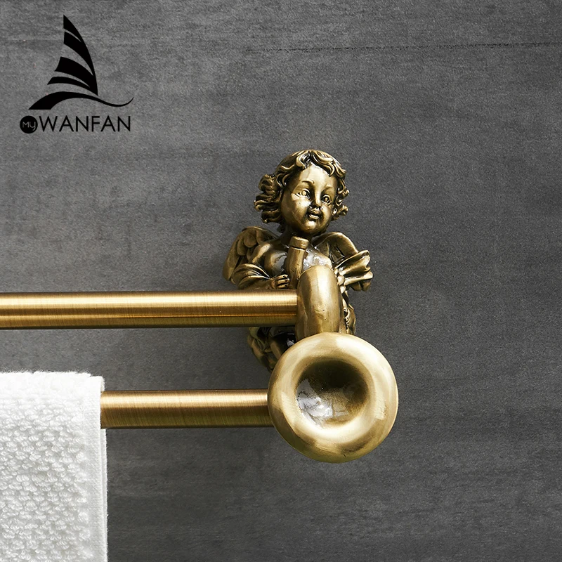 Bronze Color 2-Arm Towel Hanger Space Saving Towel Racks Classic Angel Home Deco Wall Mount Bathroom Shelf MB-0788B