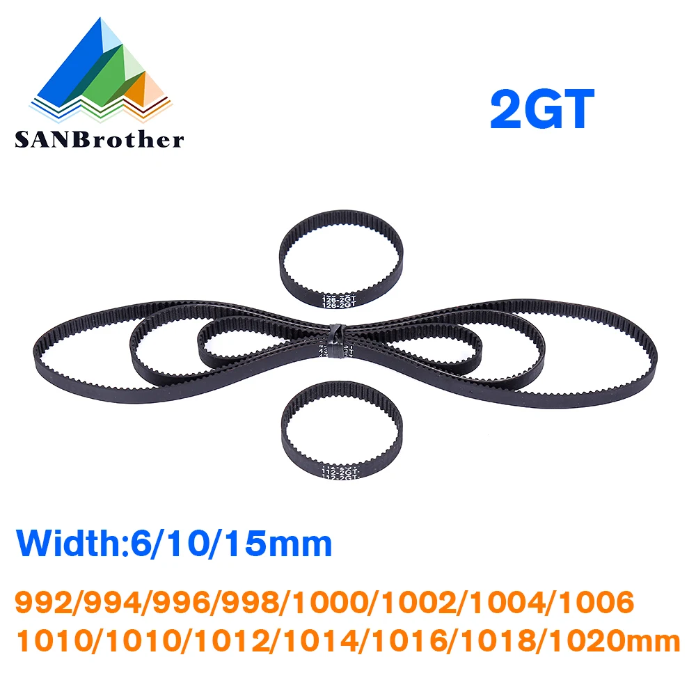 

3D Printer Belt Closed Loop Rubber GT2 Timing Belt 2GT-6 1000 992 994 996 998 1002 1004 1008 1010 1012 1014mm Width 6 10 15mm