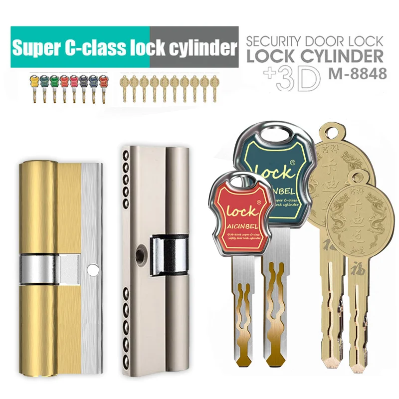 

Anti-theft Door Lock C Grade Copper Locking Cylinder Security Lock Core Cylinders Key 65mm-110mm Door Cylinder Lock with 8 keys