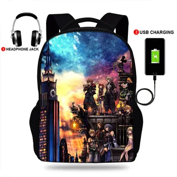 

Kingdom hearts Backpack Black Bookbag Cartoon School Bags for Teenage Kids Travel Bagpack USB Laptop Shoulder Bags