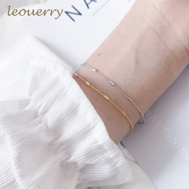 Leouerry, 925 пробы, серебряный, маленький, цилиндрический, тонкий браслет, минималистичный, нормкор, стильный браслет-цепочка для женщин, девушек, ювелирное изделие