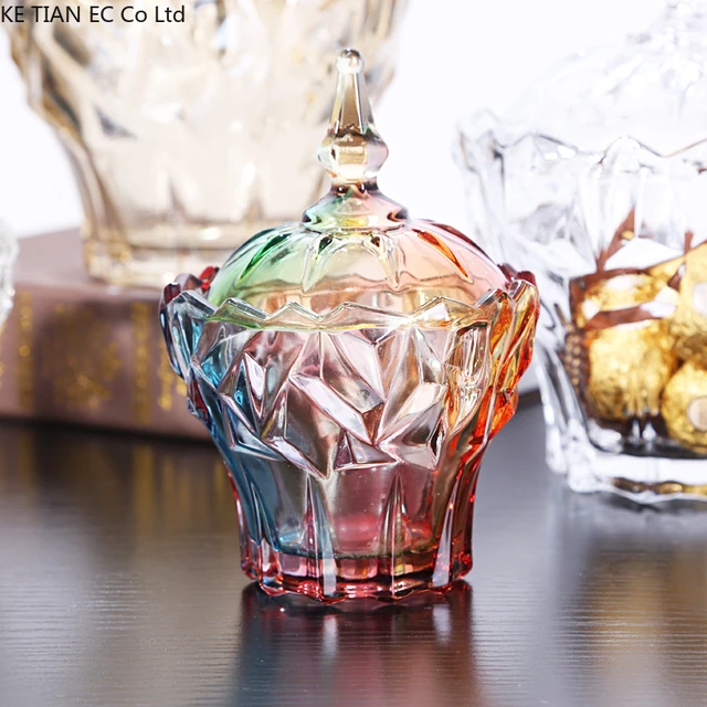 Glass Candy Dish With Lid Decorative Candy Bowl Crystal Covered Candy Jar  For Ho