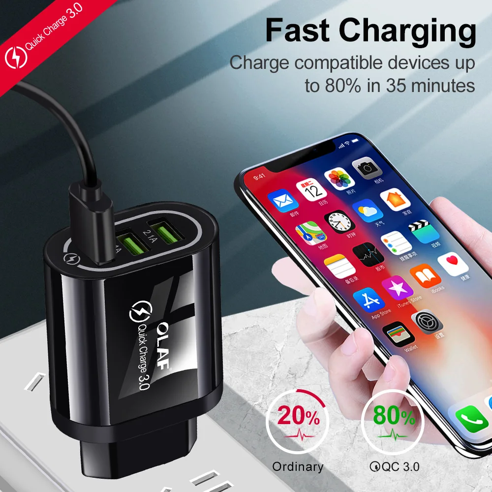 Зарядное устройство Olaf USB Quick Charge 3,0 4,0 для samsung A50 быстрое зарядное устройство для iPhone XS X QC 3,0 супер зарядное устройство для мобильного телефона s