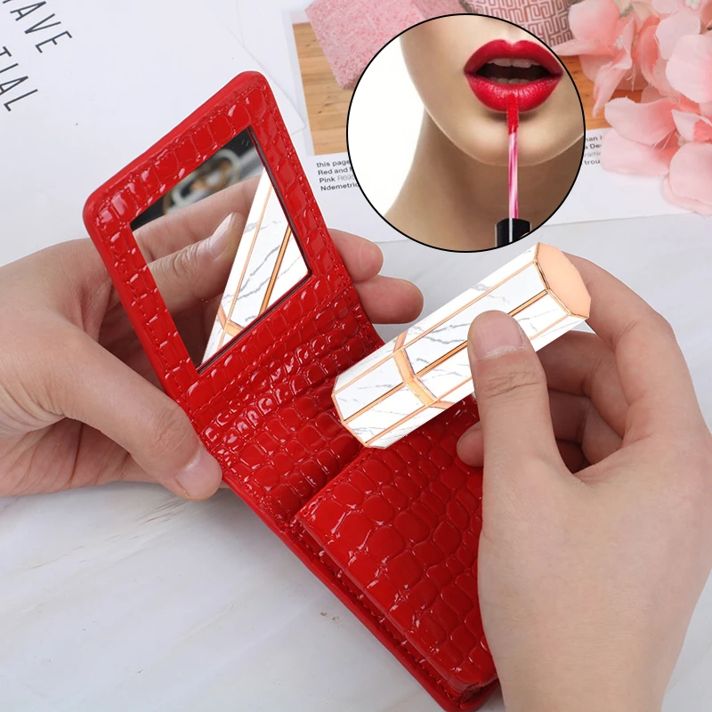 

Lipstick Cosmetic Bag With Mirror Makeup Bag Travel Pouch Organizer PU Leather Portable Beauty Case Toolbox Small Storage Cases