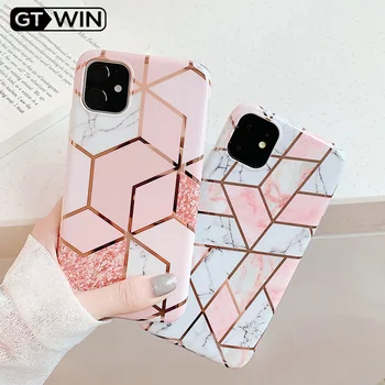

GTWIN Geometric Marble Texture Phone Cases For iPhone 11 Pro XR XS Max 7 8 Plus X Soft IMD Pure Electroplated Back Cover Gift