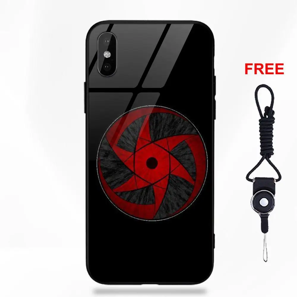 For Apple iPhone 5 5C 5S SE 6 6S 7 8 Plus X XS Max XR Soft TPU Frame Tempered Glass Phone Coque Clan Uchiha Sasuke Logo Naruto