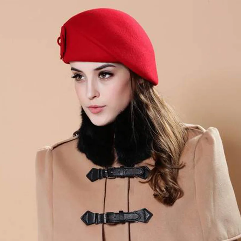 wool beret winter berets women winter felt beret Floral Women Felt French Beret Beanie fedora hat Beanie Winter Flower