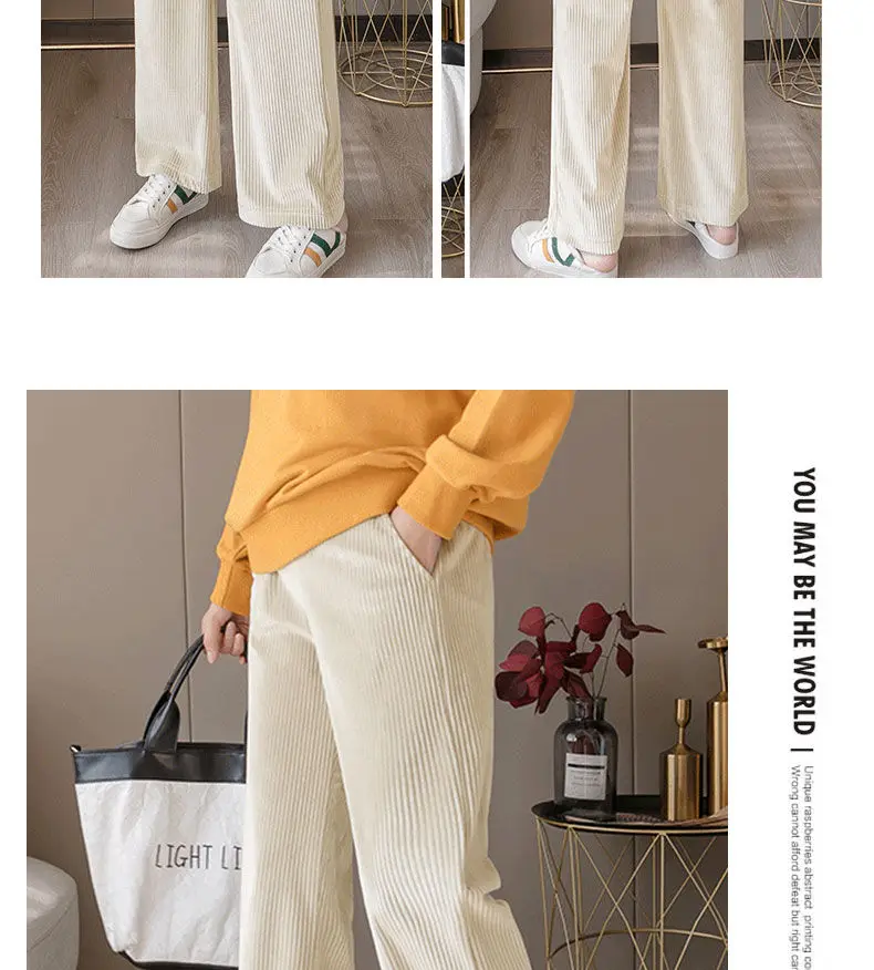 Pregnancy Abdominal Corduroy Pants Boyfriend Trousers Maternity Pants For Pregnant Women Clothes High Waist Trousers Loose Pants