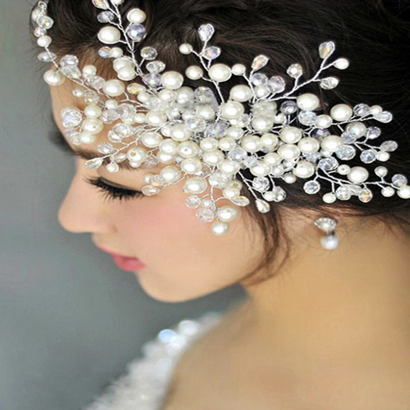 Hair Accessory Crown Floral Crystal Pearl Jewelry Headdress Western Wedding Bride Handmade Hairpin Ornaments