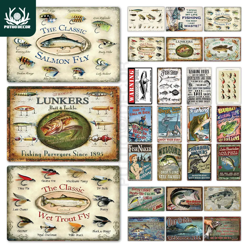 TIN SIGN Ice Bait Tackle Fish Fishing Beach Lake House Metal Sign Décor C010 