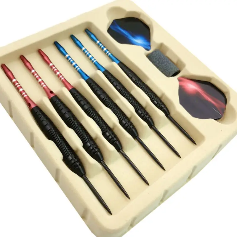 6pcs/set Steel Tip Darts Balanced Weight Excellent Grip Party Bar Professional Game Competition Random Color