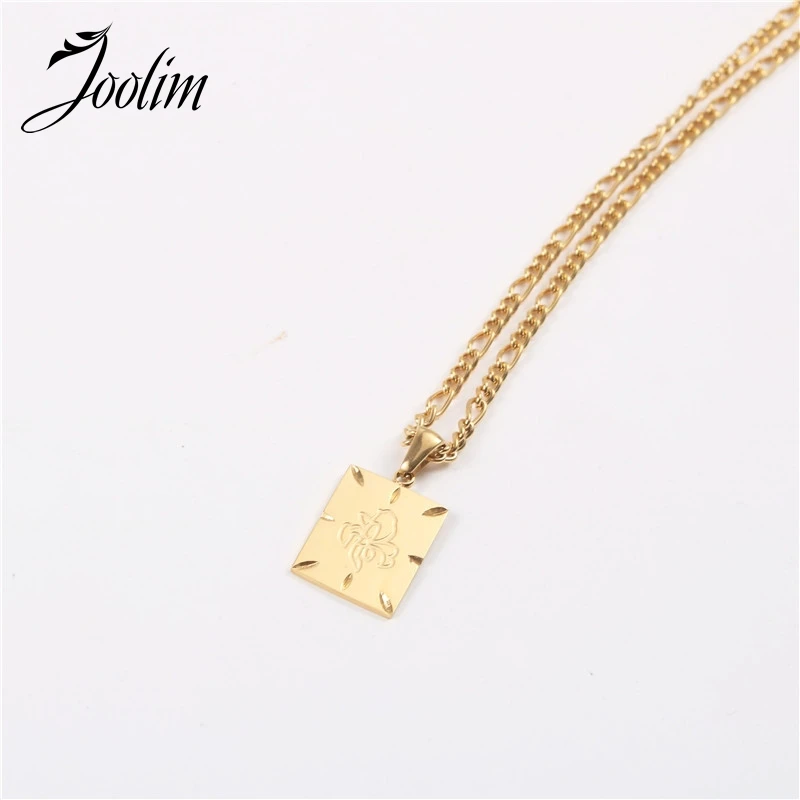 

Joolim Jewelry High End PVD Wholesale Non Tarnish Rerto Grain Pattern Square Pendant Stylish Stainless Steel Necklace