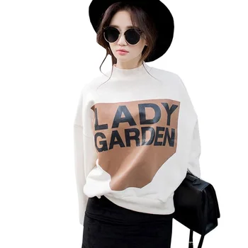

Autumn Winter New Letter Print Thick Sweatshirt Korean Style Turtleneck Batwing Sleeve Women Plus Size Top