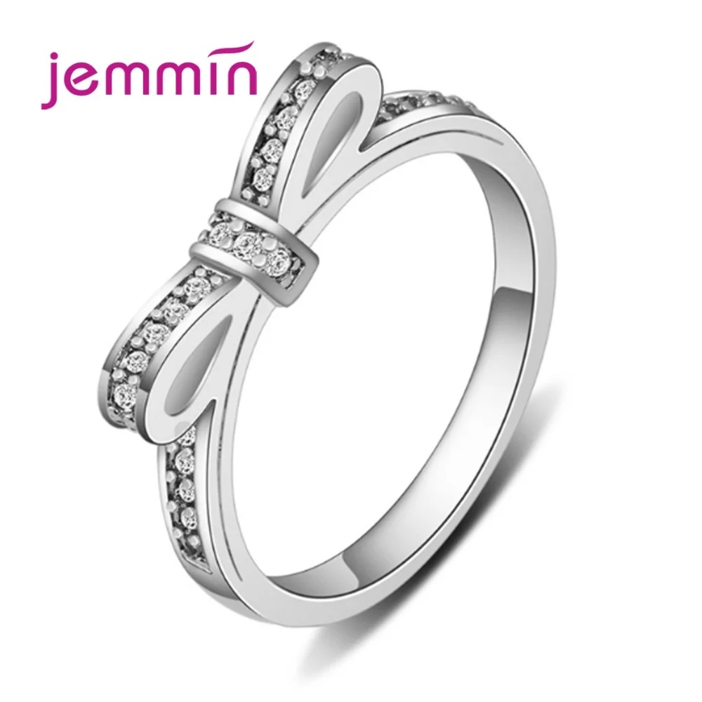 

Free Shipping Novel Design High Quality Genuine 925 Sterling Silver Bow Knot Wedding Rings With Sparkling AAAAA CZ Crystal Paved