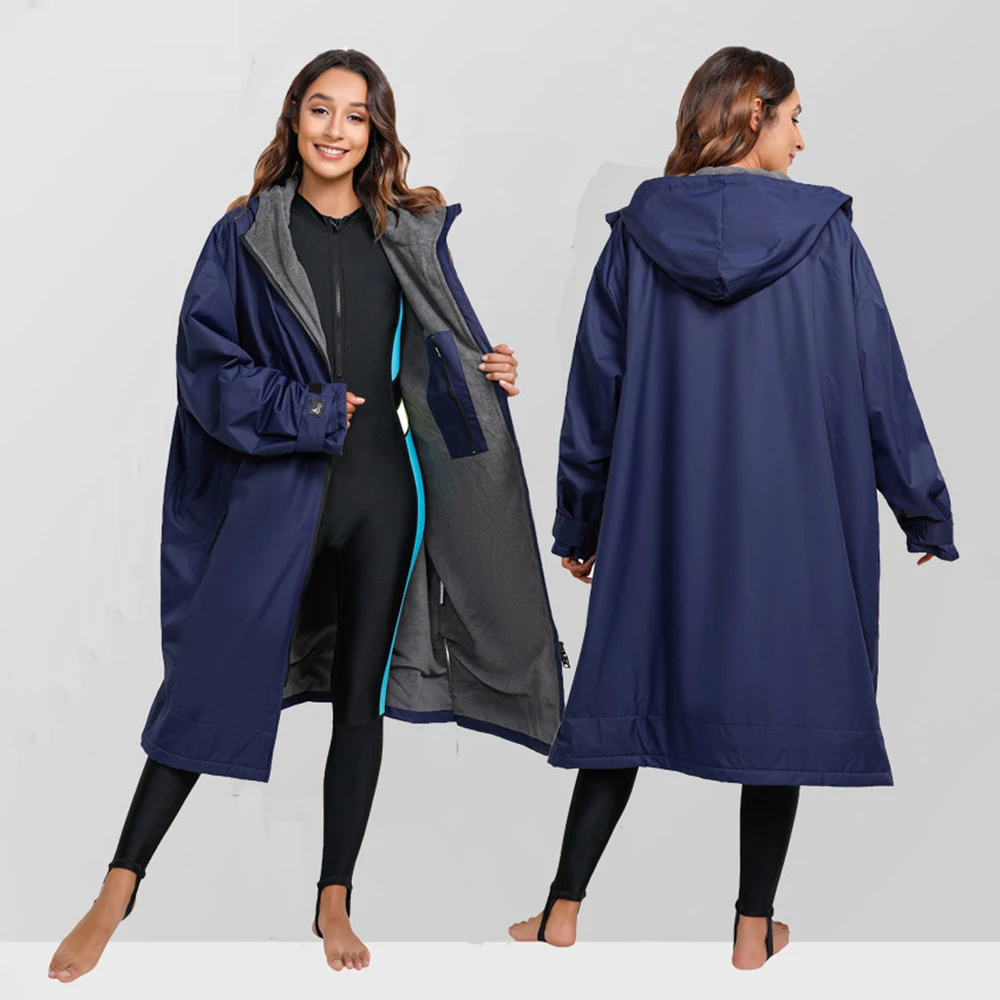 Wasserdicht Surf Ändern Robe Outdoor Mantel Lamm Wolle Jacke Mit Kapuze Mantel Strand Surfen Pool Futter Anorak Regenmantel Unisex