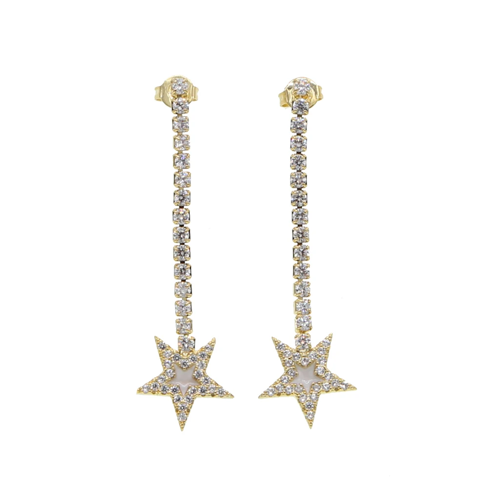 Enamel star charm rainbow white red blue CZ tennis chain Dangle earring for women girl delicate wedding party jewelry gifts