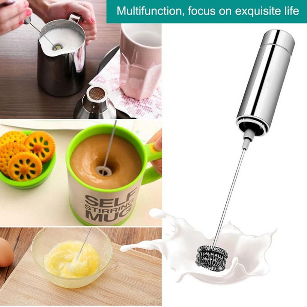 Electric Milk Frother Coffee Mesh Maker Double Creamer Pump Storage Cover Stainless Steel
