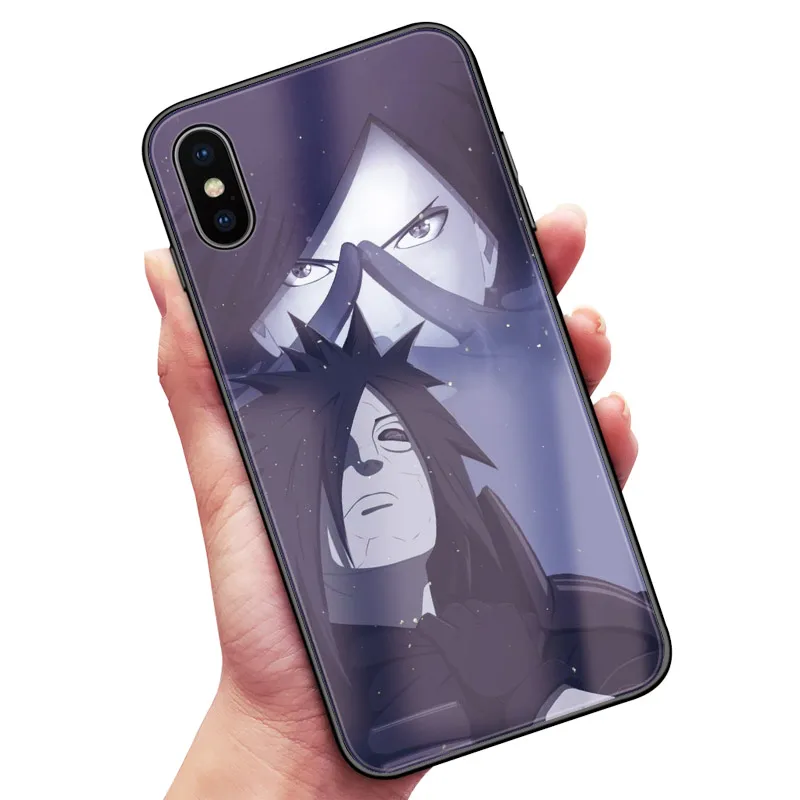 UMNA 8 Uchiha Madara Naruto чехол для телефона аниме глянцевый чехол из закаленного стекла для Apple iPhone 6 6s 7 8 plus X XR XS 11 Pro max - Цвет: UMNA 8