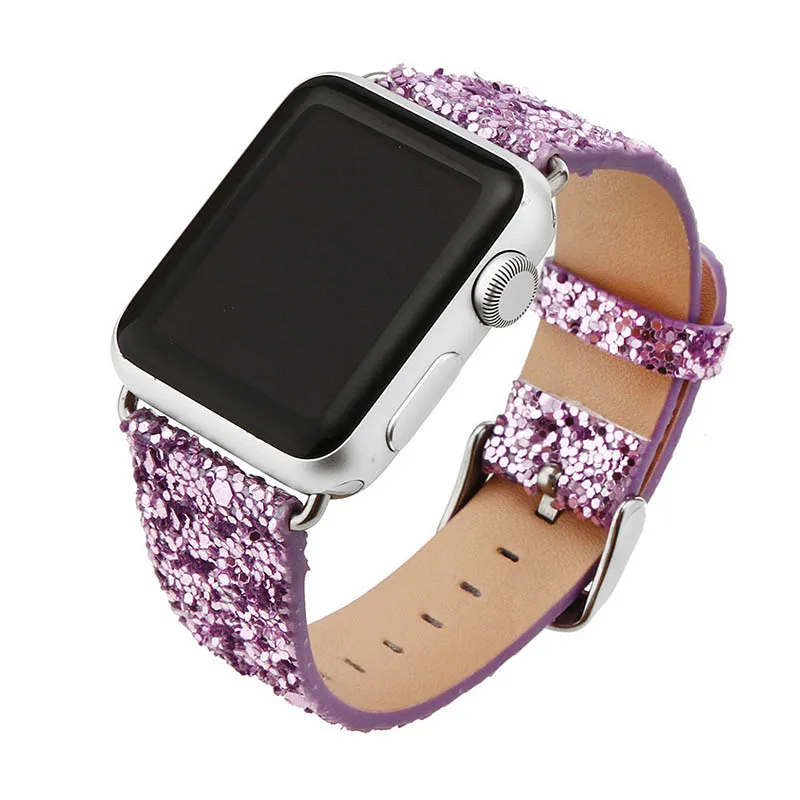 

High quality leather watch band for Apple Watch series 1/2/3/4 sequin watch 38/40/42/44mm with iwatch flash star wrist strap