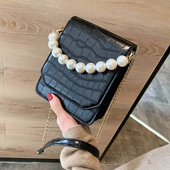 

New Korean Version of the Crocodile Shoulder Bag Pearl Portable Small Package