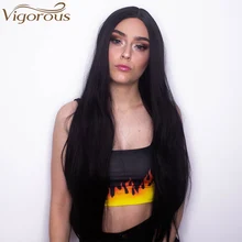 Vigorous 13x6 парик на кружеве для черных женщин 26 дюймов Синтетические длинные прямые парики Черный цвет натуральные парики Косплей волосы
