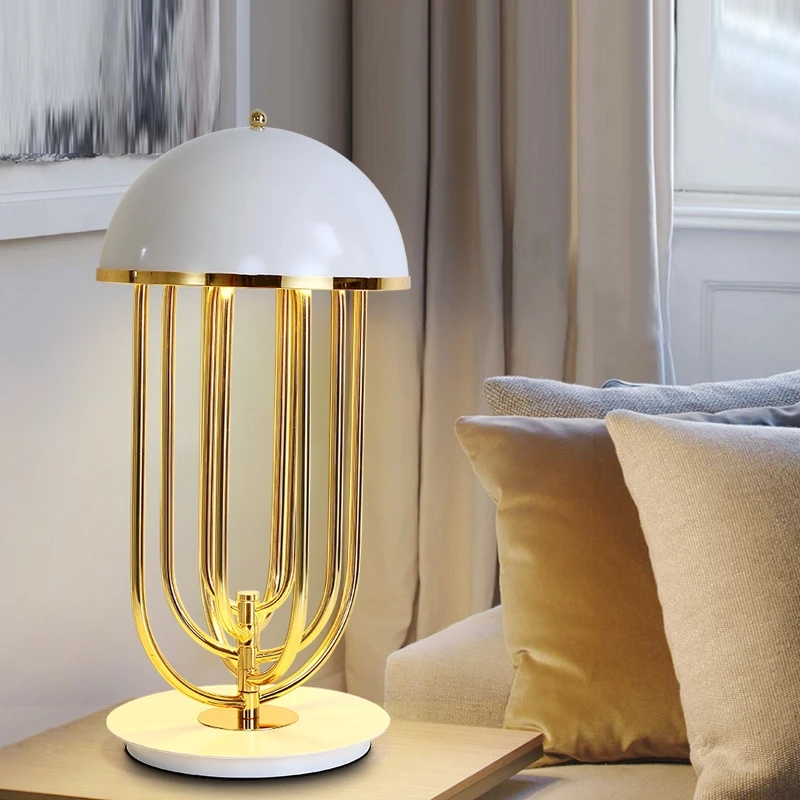 

American light luxury table lamp creative home bedroom restaurant personality golden rotating post-modern mushroom lamp