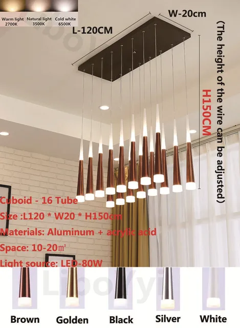 Modern Design Gold Black Minimalist Luster LED Chandelier for Bedroom Dining Living Room Loft Restaurant Cafe Interior Home Deco long-16 tube