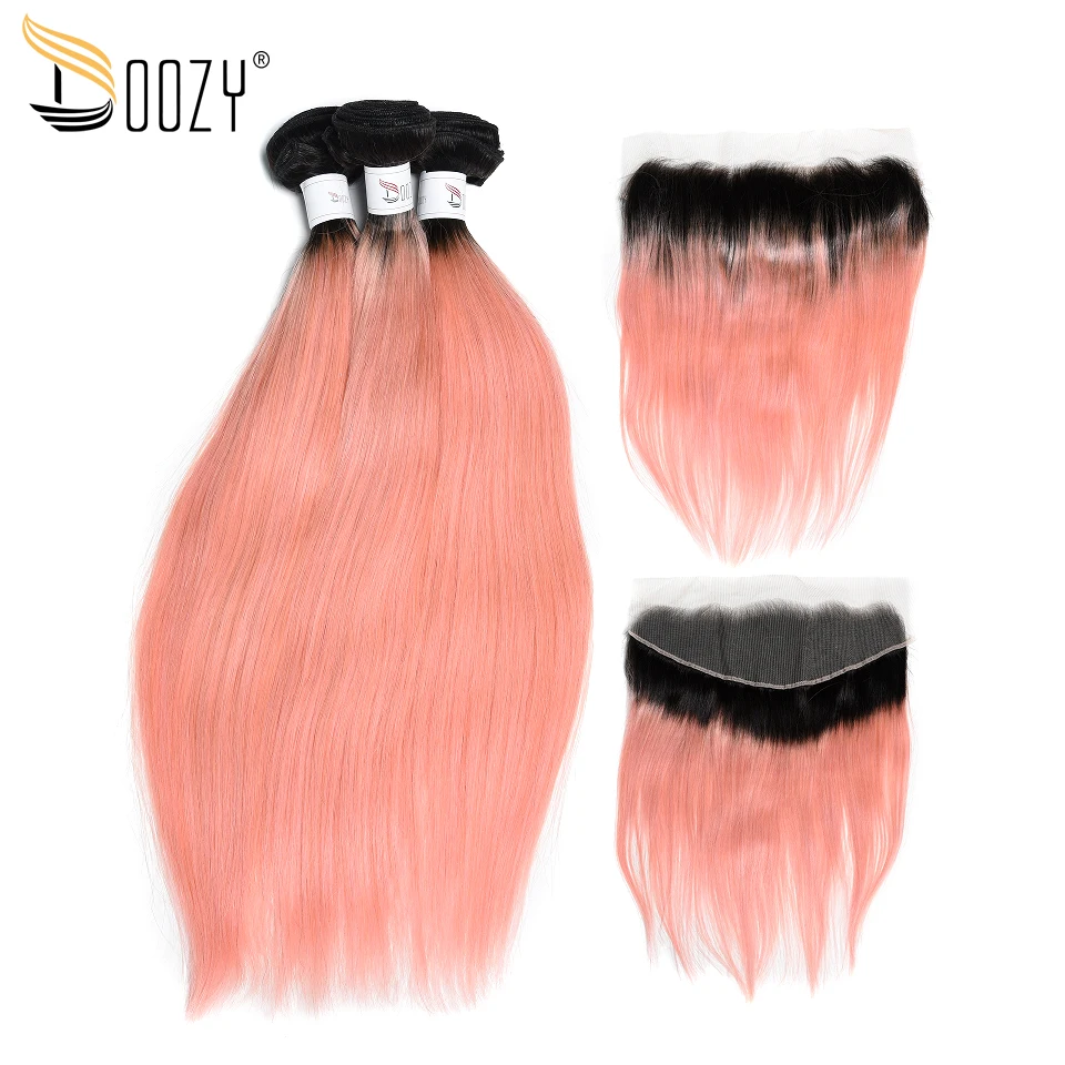 Doozy Ombre 1B/розовые бразильские волосы прямые из розового золота Remy человеческие 3