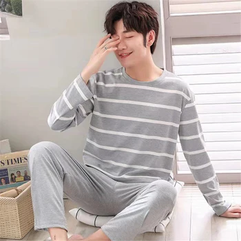 

2020 Autumn And Winter Long-Sleeved Cotton Autumn Men'S Pajamas Cotton-Style Thin Section Home Service Suit