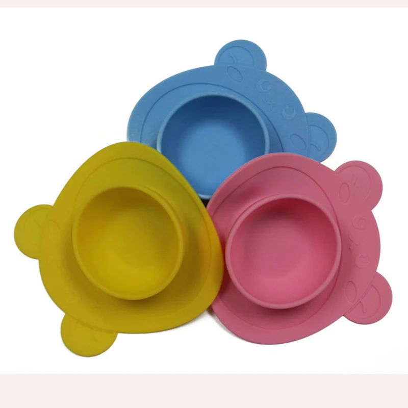 Cartoon silicone super strong adsorption children's children's high temperature tableware feeding platos baby feeding baby plat