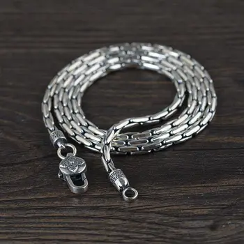 

S925 Because Retro Craft Men's Thai Silver Super Mini Ring Snake Bone Mantra Cross Vajra Necklace Buckle
