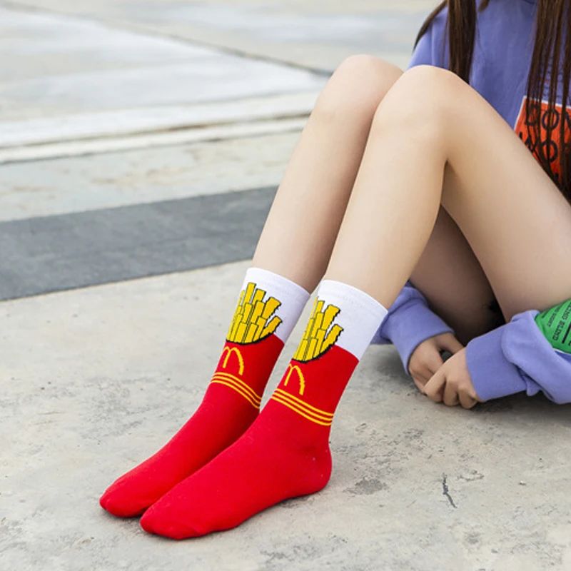 Beer Women Socks Funny Cute Cartoon Fruits Banana Avocado Lemon Egg Cookie Donuts Food Happy Japanese Harajuku skateboard Socks