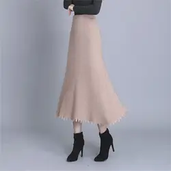 Элегантные миди трикотажные женские плиссированные юбки 2019 осень зима Корейская Высокая талия эластичные женские трикотажные