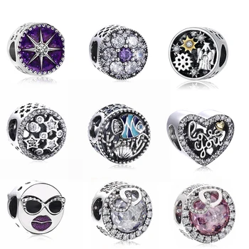 

2Pcs/Lot Silver Color Beads Crystal Cartoon Dangle Charm Beads Fit Original Brand Charms Bracelets Necklaces For Women Jewelry