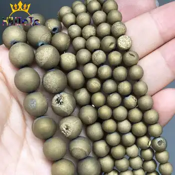 

Gold Drusy Clusters Crude Metallic Coated Agates Stone Loose Spacer Beads For Jewelry Making DIY Ear Stud Bracelet 15'' 6/8/10mm