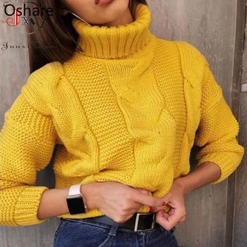 

New2 020 Autumn Winter Short Sweater Women Knitted Turtleneck Pullovers Casual Soft Jumper Fashion Long Sleeve Pull Femme