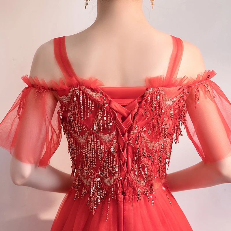 Vestido, элегантное платье подружки невесты, свадебное, вечернее, без рукавов, расшитое блестками, тюль, модное, Дамское, сексуальное, для выпускного вечера, женское платье, красное, для невесты