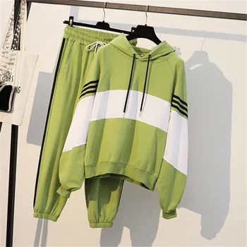 

S-4XL plus size tracksuit women 2 piece set sportwear pullovers sweatshirt pants set large size ladies suit trouser