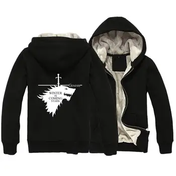 

Snowflakes Sword Keep Calm Winter Is Coming Direwolf House Stark Wolves Man Boy Parkas Full Zip Coat Plus Velvet Winter ZIIART