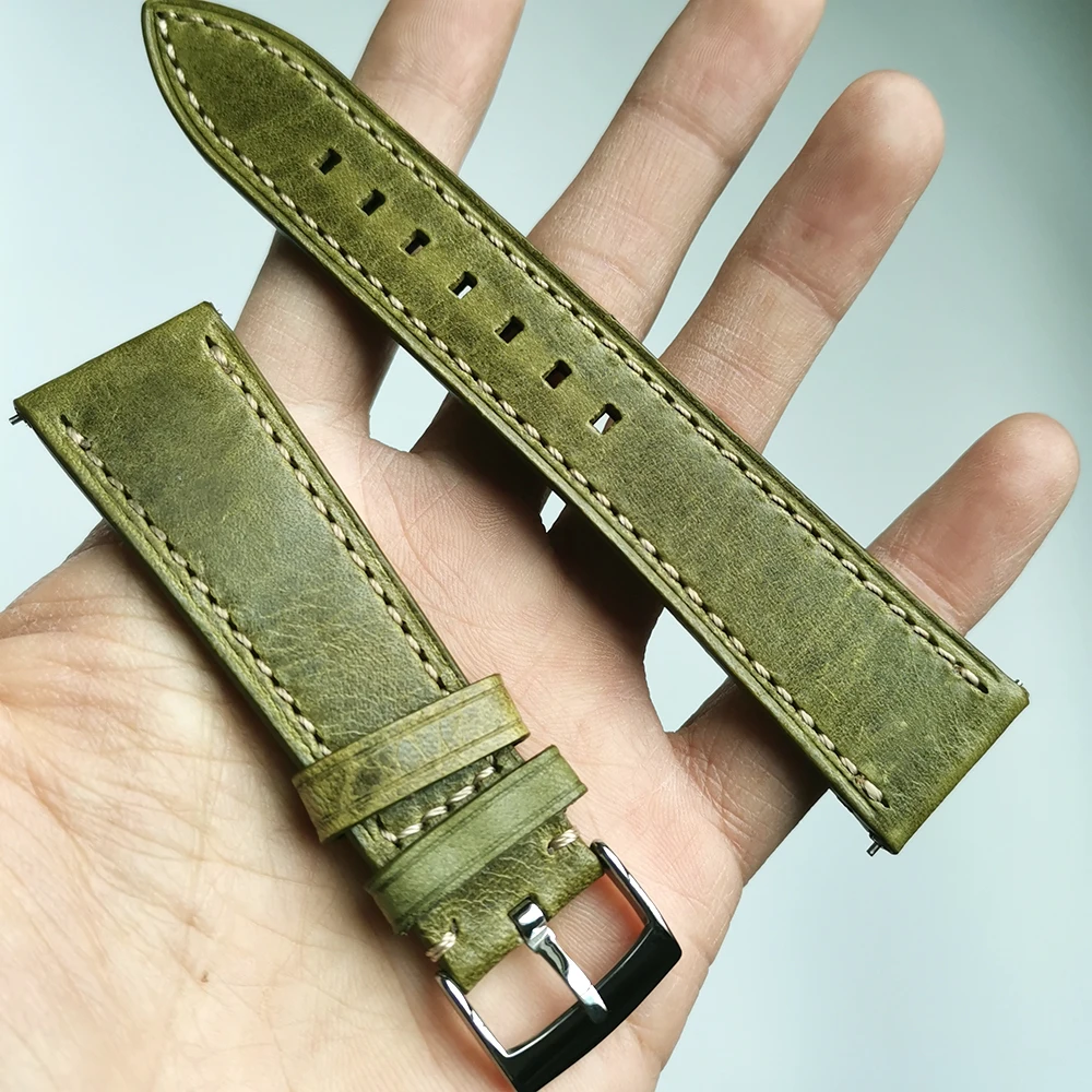 

18 19 20 21 22mm Oil wax Genuine Leather Watch Band Retro light green Watch straps fashion soft Men women Watch belt Bracelet