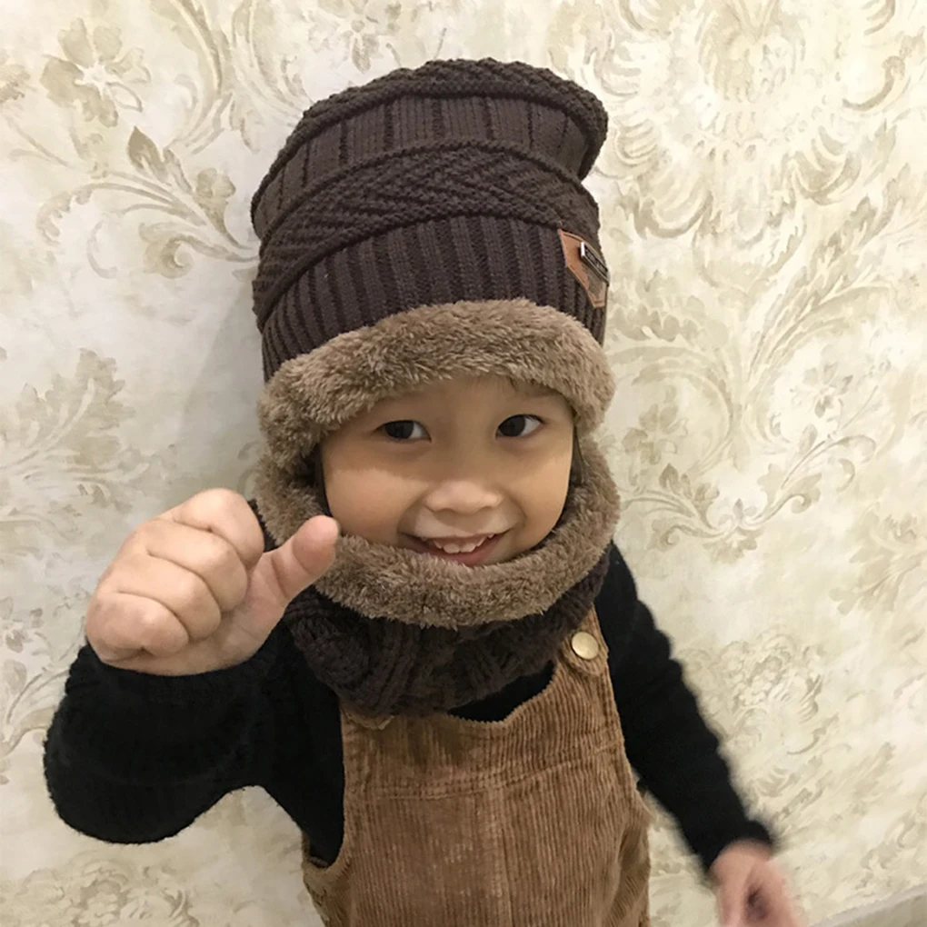 

Dad Adults Child Hats Neck Warmer Scarf Set Winter Knitted Hat Wool Thick Warm Beanies Winter Ski Hat For Men Child Cap Bonnet
